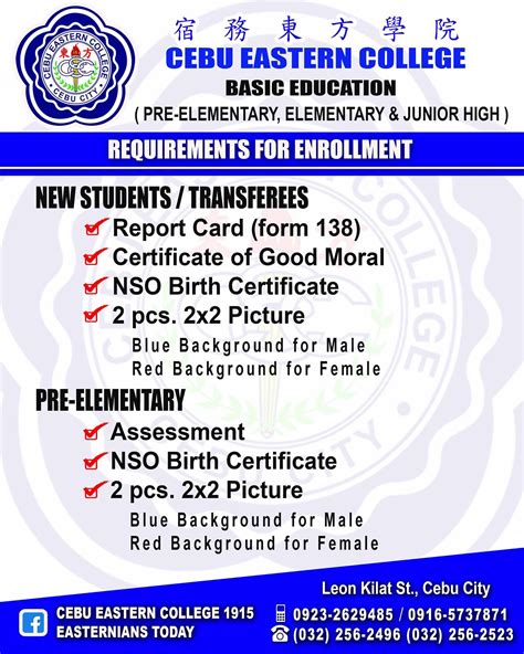 Cebu Eastern College Basic Education Registrar .